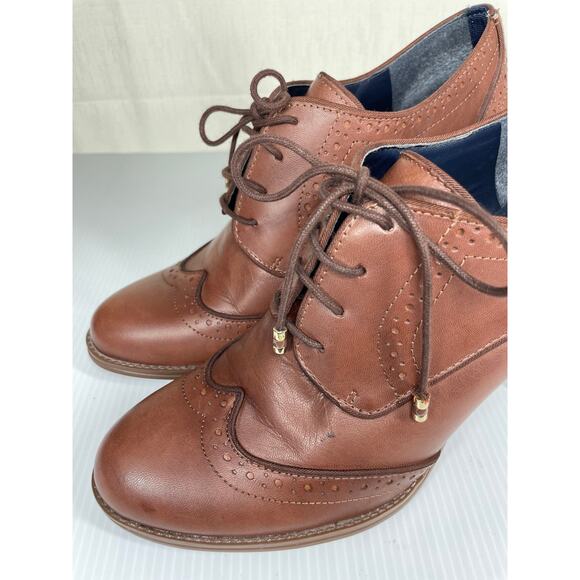 TOMMY HILFIGER Oxford Shoes Womens 10 Brown Leather Stacked Heel Brogue Academia - Picture 7 of 12
